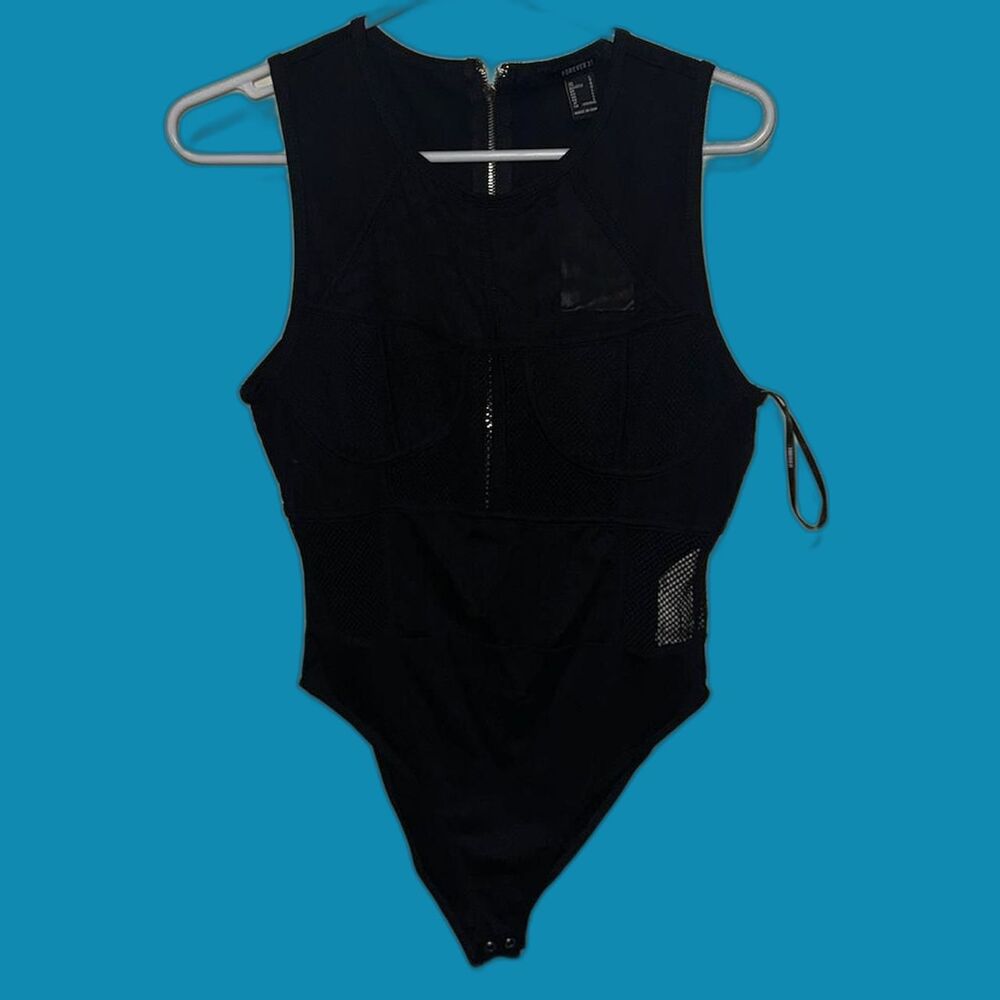 NWT Forever 21 Mesh Zip Up Body Suit size: Large - Picture 3 of 4